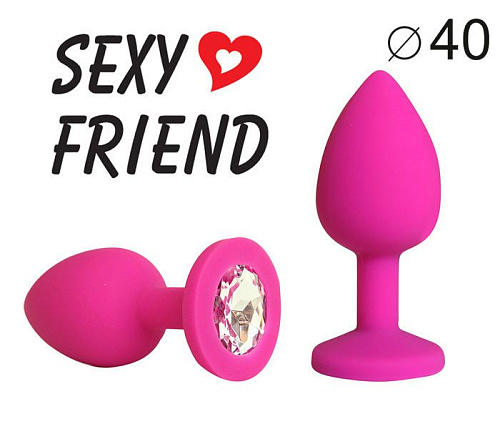 Ярко-розовая анальная пробка с прозрачным кристаллом Bior toys SF-70290-01 (9,5 см)