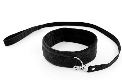 Чёрный ошейник с поводком БДСМ арсенал My Rules 6903-1ars