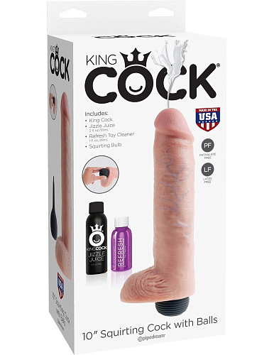 Телесный фаллоимитатор с эффектом эякуляции Pipedream King Cock 10 Squirting Cock PD5604-21 (25,4 см)
