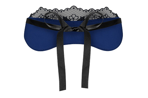 Синяя маска на глаза с чёрной кружевной отделкой и подвеской Obsessive 825-ACC