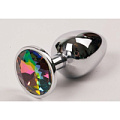 Серебряная металлическая анальная пробка с радужным стразиком 4sexdreaM 47112-1 (8,2 см)