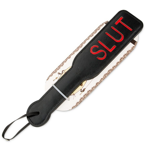 Чёрная шлёпалка с надписью Пикантные штучки Slut DP508B (31,5 см)