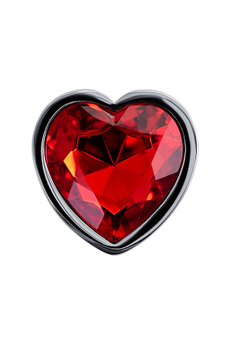 Серебристая гладкая коническая анальная пробка с красным кристаллом Штучки-дрючки 690126 (7 см)