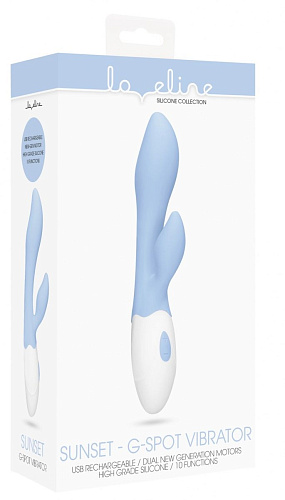 Голубой G-spot вибратор со стимулятором клитора Shots Media BV Sunset LOV016BLU (20 см)