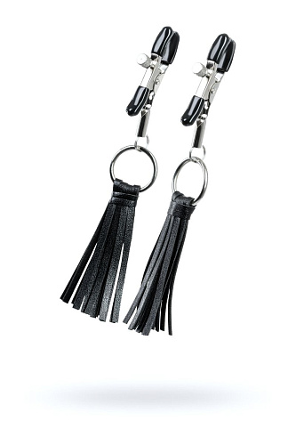 Чёрно-серебристые зажимы для сосков с кисточками ToyFa Theatre 705011