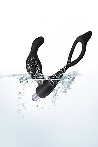 Стимулятор простаты с дополнительным кольцом на мошонку чёрного цвета Levett Gaius 16059