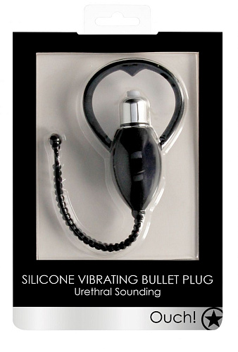 Чёрный уретральный вибростимулятор Shots Media BV Urethral Sounding Vibrating Bullet Plug OU326BLK