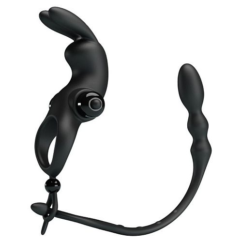 Чёрное эрекционное виброкольцо со съёмным анальным хвостом Baile BI-210213