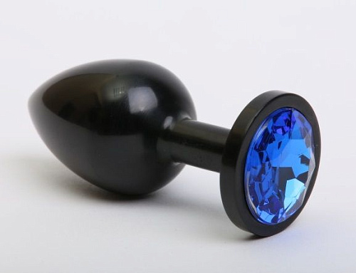 Чёрная анальная пробка с синим стразом 4sexdreaM 47412-3 (7,6 см)