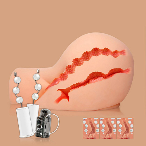 Мастурбатор-полуторс телесного цвета с вибрацией, ротацией и голосом KOKOS Oknyeo M03-002-01V