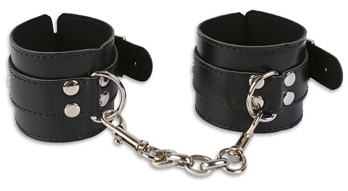 Чёрные манжеты с ремешками и карабинами для сцепки Пикантные штучки DP132