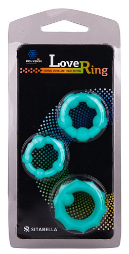 Набор из 3 бирюзовых рельефных эрекционных колец Sitabella 3310-05