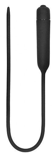 Чёрный гладкий стимулятор уретры с вибрацией Shots Media BV Silicone Vibrating Bullet Plug Extra Long OU440BLK