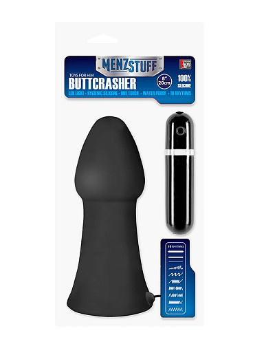 Большая чёрная вибропробка Dream Toys MENZSTUFF VIBRATING BUTTCRASHER CONED 21021 (20 см)