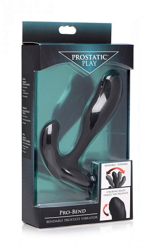 Чёрный массажёр простаты XR Brands Pro-Bend Bendable Prostate Vibrator AG252