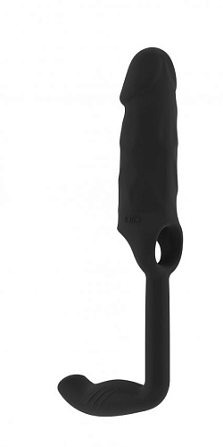 Чёрная насадка с анальной вставкой Shots Media BV Stretchy Penis Exten and Plug No.38 SON038BLK