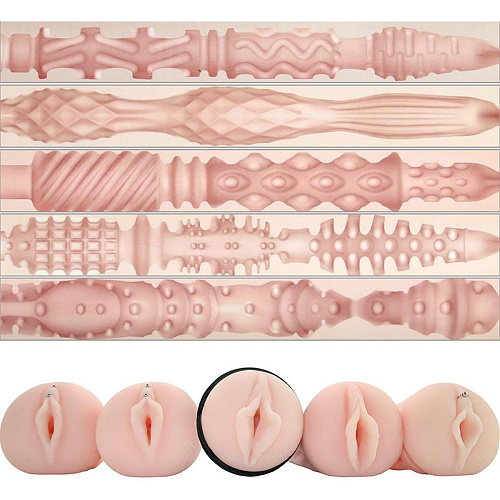 Набор из колбы и 5 рукавов-вагин телесного цвета Pornstar Pussy Gang Bang PSS-014