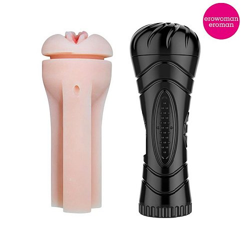 Мастурбатор-вагина телесного цвета в черной тубе без вибрации Bior toys EE-10114