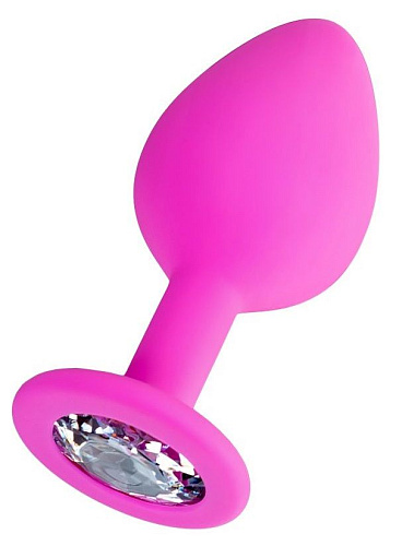 Розовая анальная втулка с прозрачным кристаллом ToyFa Brilliant 357035 (8 см)