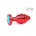 Коническая ребристая красная анальная втулка с голубым кристаллом Anal Jewelry Plug AR-05-M (8 см)