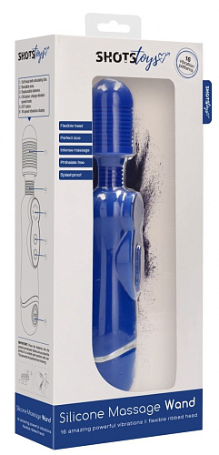 Синий универсальный массажёр Shots Media BV Silicone Massage Wand SHTO007BLU (20 см)