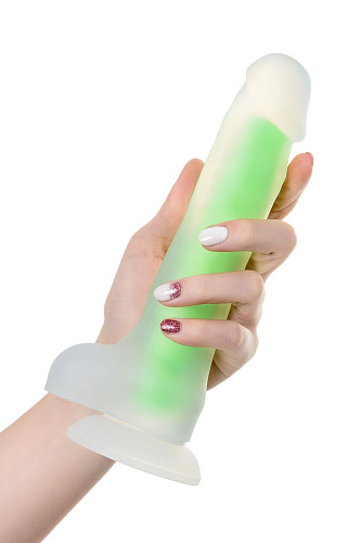 Прозрачно-зелёный фаллоимитатор, светящийся в темноте ToyFa Clark Glow 872001 (22 см)