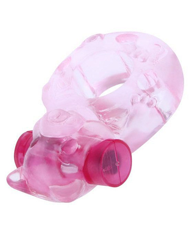 Розовое эрекционное кольцо с мини-вибратором Eroticon «Медвежонок» 30238