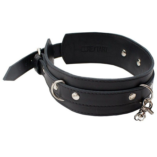 Чёрный кожаный ошейник с поводком RestArt James Neck RA-601