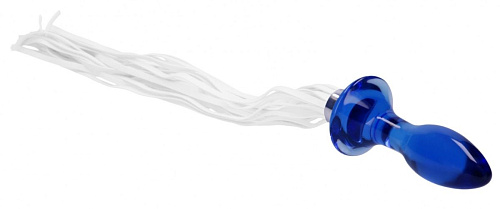 Синяя анальная пробка-плеть с белыми хвостами Shots Media BV Tail CHR020BLU
