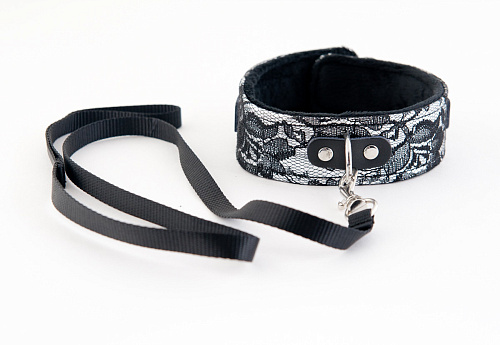 Серебристо-чёрный кружевной ошейник ToyFa 713001
