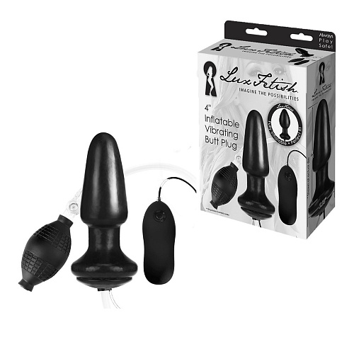 Чрная надувная вибрирующая анальная пробка Lux Fetish Inflatable Vibrating Butt Plug LF5304 (10,2 см)