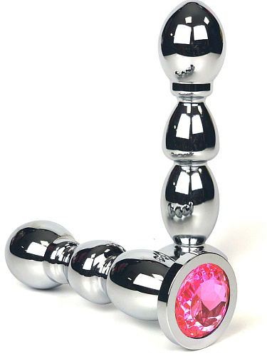 Серебристая анальная пробка-ёлочка с розовым кристаллом Vandersex 159-MAL10 (12,5 см)
