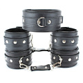 Набор БДСМ-аксессуаров из гладкой кожи: ошейник, наручники и оковы БДСМ арсенал 63008ars