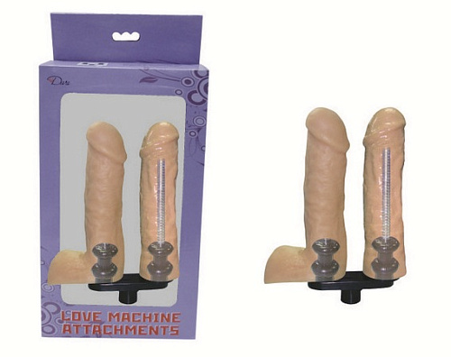 Реалистичная двойная насадка телесного цвета для секс-машин на чёрном штоке MyWorld - DIVA 910763