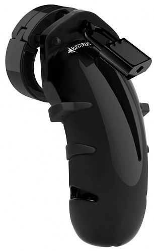 Чёрный мужской пояс верности с электростимуляцией Shots Media BV E-stim Cockcage ELC012BLK