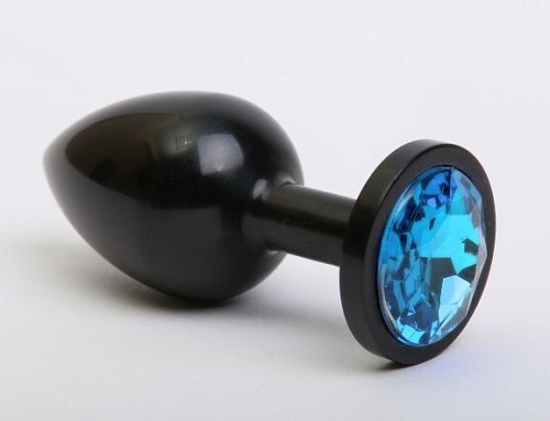 Чёрная анальная пробка с голубым стразом 4sexdreaM 47412-1 (7,6 см)