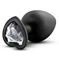 Чёрная анальная пробка с прозрачным стразом-сердечком Blush Novelties Bling Plug Large BL-95855 (9,5 см)
