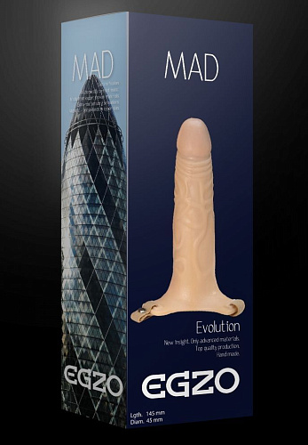 Полый фаллоимитатор телесного цвета  на регулируемых ремешках EGZO MAD FH001