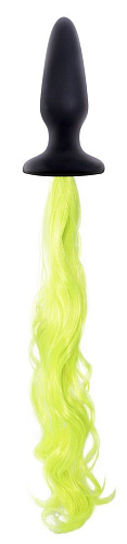 Чёрная анальная пробка с неоново-жёлтым хвостом NS Novelties Unicorn Tails Yellow NSN-0509-19 (9,9 см)