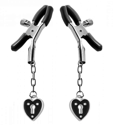 Зажимы на соски с подвесками-замками XR Brands Charmed Heart Padlock Nipple Clamps AE503
