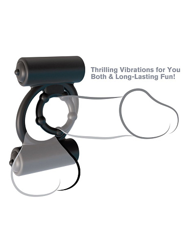 Чёрное силиконовое виброкольцо Pipedream Extreme Double Trouble PD5925-23