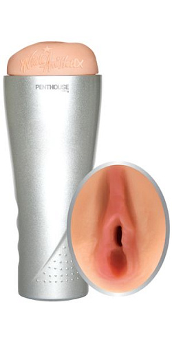Серебристая мастурбатор-вагина в тубусе с вибрацией Topco Sales Penthouse Nicole Aniston  1091267
