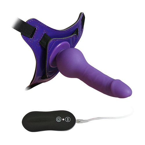 Фиолетовый страпон Howells 10 Mode Vibrations 6.3 Harness Silicone Dildo 92005Purple (15,5 см)