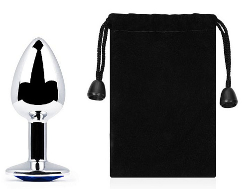 Анальное украшение с синим кристаллом Anal Jewelry Plug SILVER PLUG SMALL SS-13 (7,2 см)