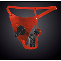 Красные кожаные трусики со штырьком и двумя съёмными стимуляторами Sitabella 3152-2
