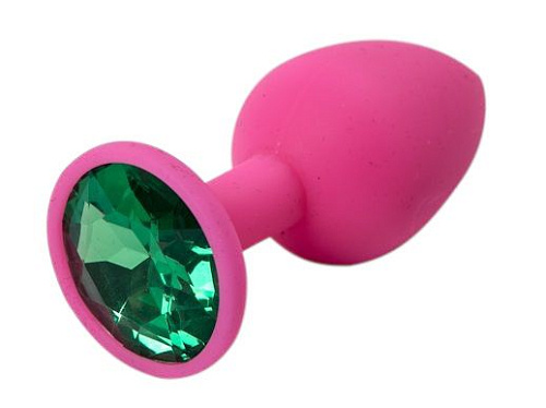 Розовая силиконовая пробка с зелёным кристаллом 4sexdreaM 47113 (7,1 см)