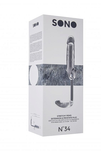 Прозрачная насадка с анальным стимулятором Shots Media BV Stretchy Penis Exten and Plug No.34 SON034TRA
