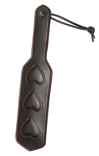 Чёрный кожаный пэддл с сердечками Allure Lingerie X-Play 2047