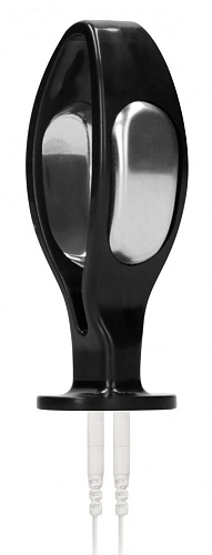 Чёрный электростимулятор с проводящей насадкой Shots Media BV E-Stim Hollow Butt Plug ELC014BLK (7,8 см)