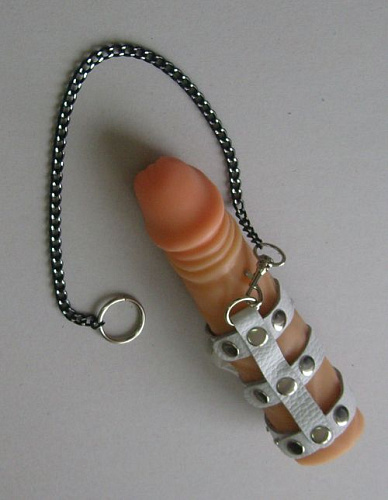 Белый кожаный поводок на пенис на кнопках Sitabella 3142-3